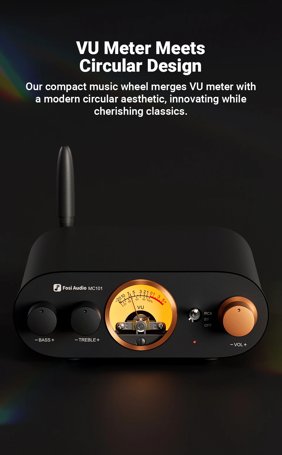 Fosi Audio MC101 Bluetooth-Stereoverstärker Home Audio Mini-Verstärker mit VU-Meter 2-Kanal-HiFi-Empfänger für passive Lautsprecher – Detail 6