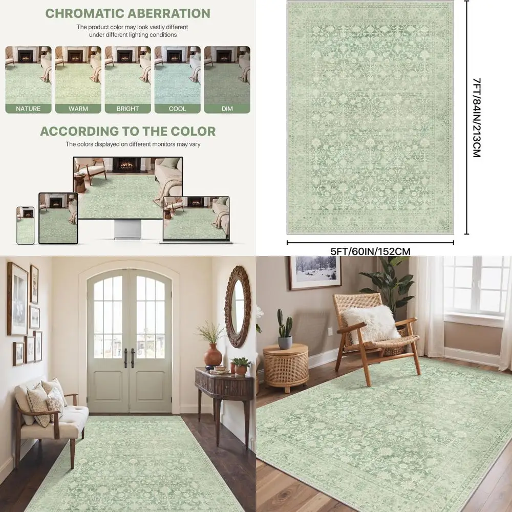 

Ковры в винтажном стиле 5x7, моющиеся, с нескользящей основой, подходят для гостиной, спальни, столовой и домашнего офиса, цвет G