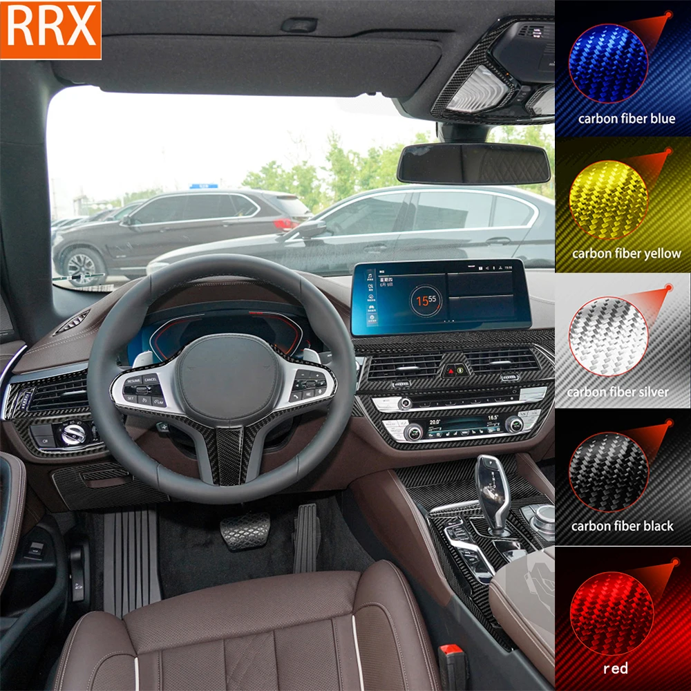 For BMW 5 Series G30 2016-2022 Center Console Dashboard Trim Set Cover Tuning Soft Real Carbon Sheet Car Interior Accessories