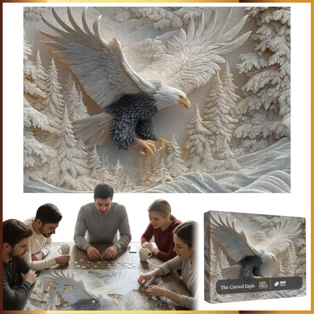 

The Carved Eagle Jigsaw Puzzles 1000 Piece Majestic Bald Eagle Puzzle Game Fall Bird Puzzle for Family Activity Home Decoration