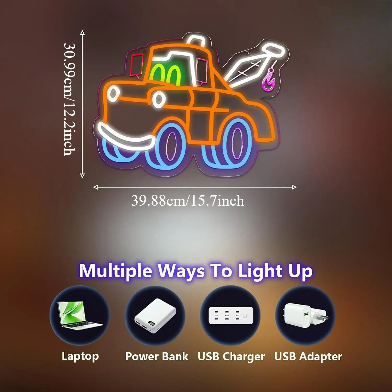 Cartoon Tow Truck Neon Sign USB Dimmable LED Light for Bedroom Man Cave Kids Rooms Dormitory Wall Art Decor Gifts for Children view 5