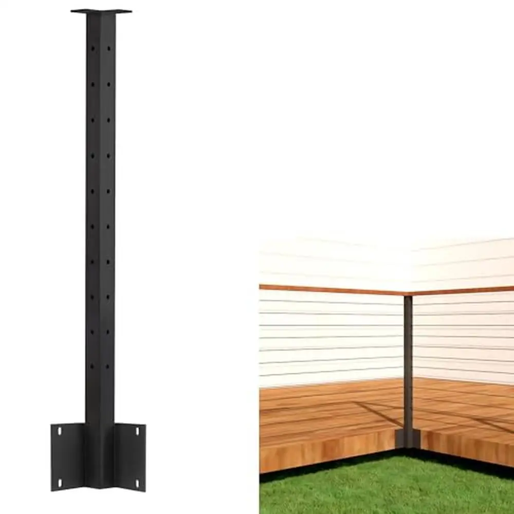 Stainless Steel Square Cable Railing Post 36"x2"x2" Fascia Mount Weldless Weather-Resistant Pre-Drilled Indoor/Outdoor Safety
