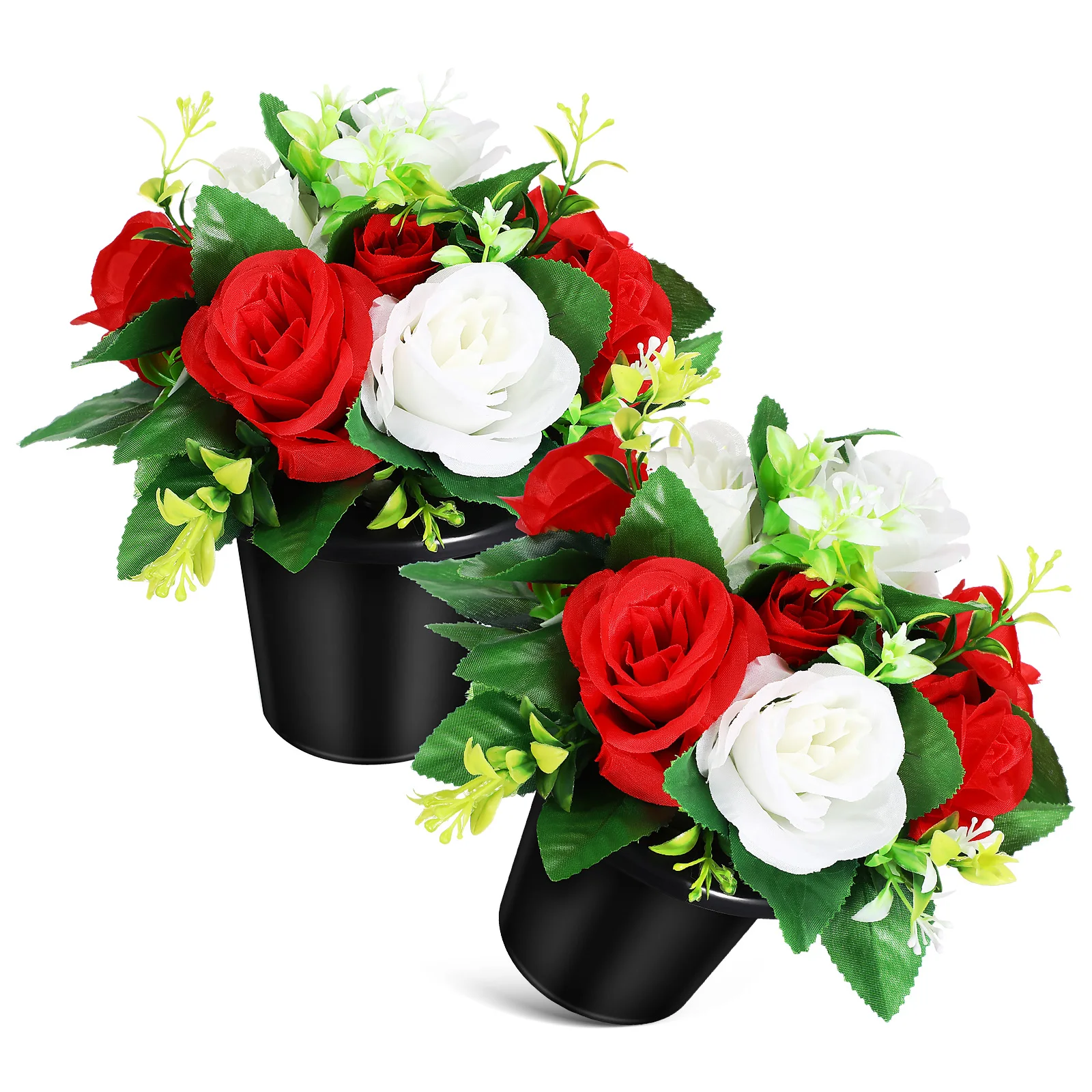 

2Pcs Small Bucket Grave Flowers Artificial Fabric Flowers for Cemetery Decorations Outdoor Memorial Day Arrangements