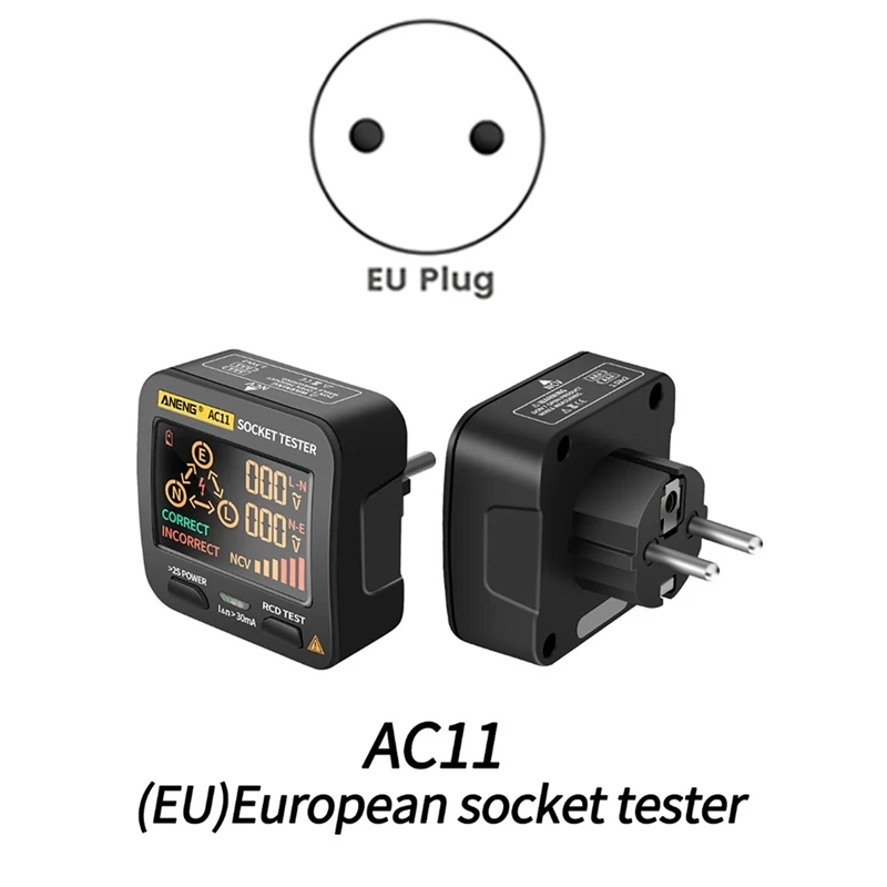 ANENG AC11 Digital Smart Socket Tester Voltage Test Socket Detector Ground Neutral Phase Check Rcd NCV Test EU-Plug