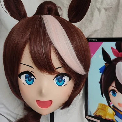 

(GLb032)Customize Character Female Girl Resin Half Head Crossdress Cosplay Japanese Anime Role Kigurumi Mask With Eyes And Wig