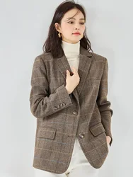 High Quality Blazer Women Casual Style Wool Blended Solid Blazer Long Sleeve Single Button Pockets Elegant Blazer Coat Women