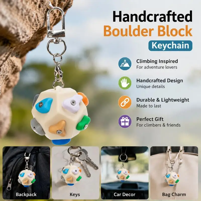 3D Printed Mini Climbing Hold Keychain Detachable Handcrafted Boulder Handmade For Climber Fans Realistic Fun Fidget Keyring
