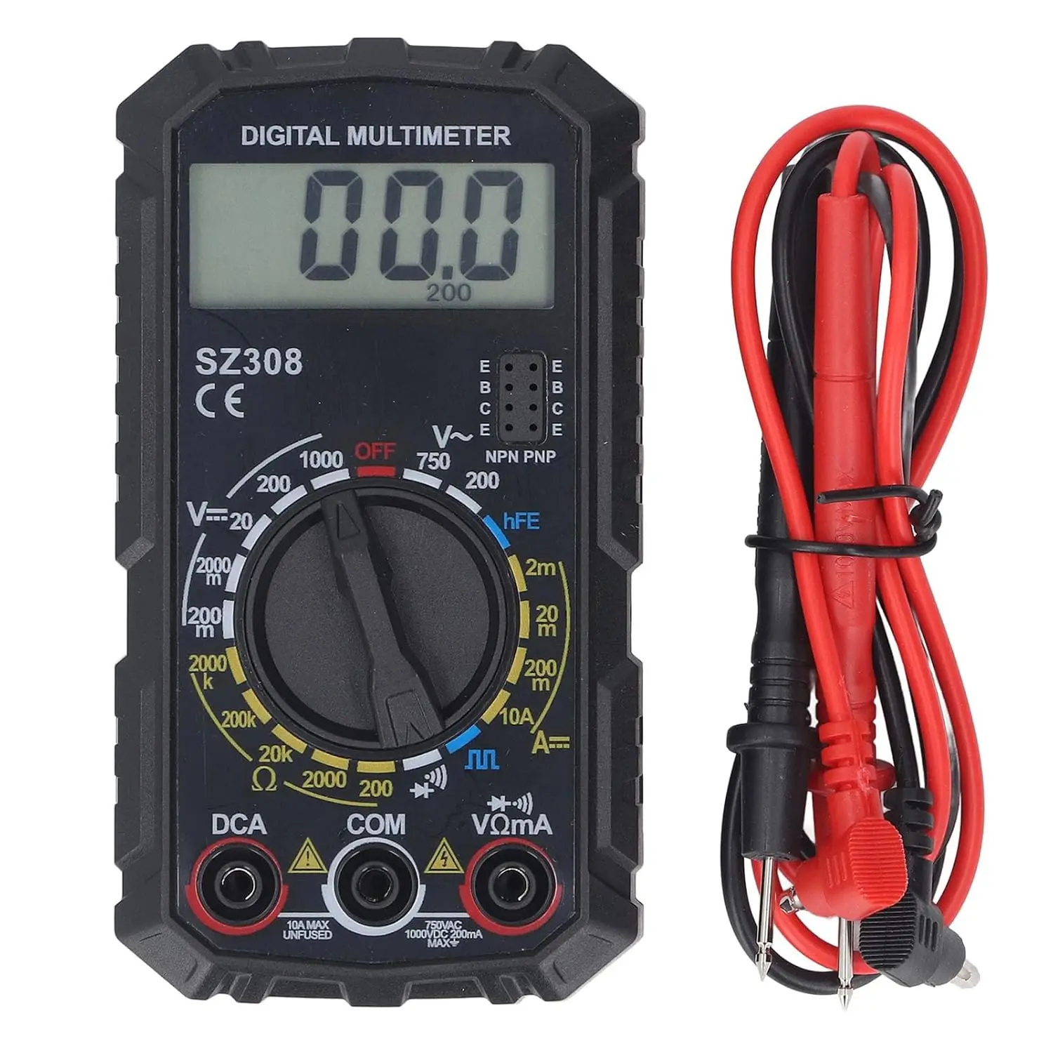 SZ308 Square Wave Digital Tester 1999 Counts HFE Triode Buzzer Multimeter AC/DC Voltage 10A Current Multimeters Meter Tool