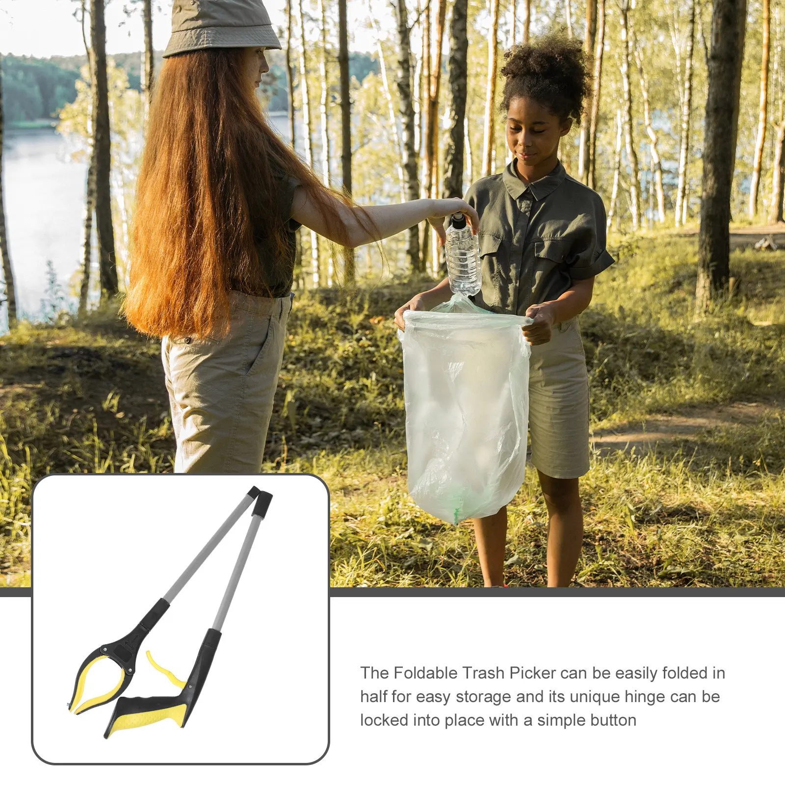 Collapsible Trash Picker Grabber Tool Ergonomic Textured Handle Easy Storage Foldable Litter Picker for Outdoor Lawn Behind
