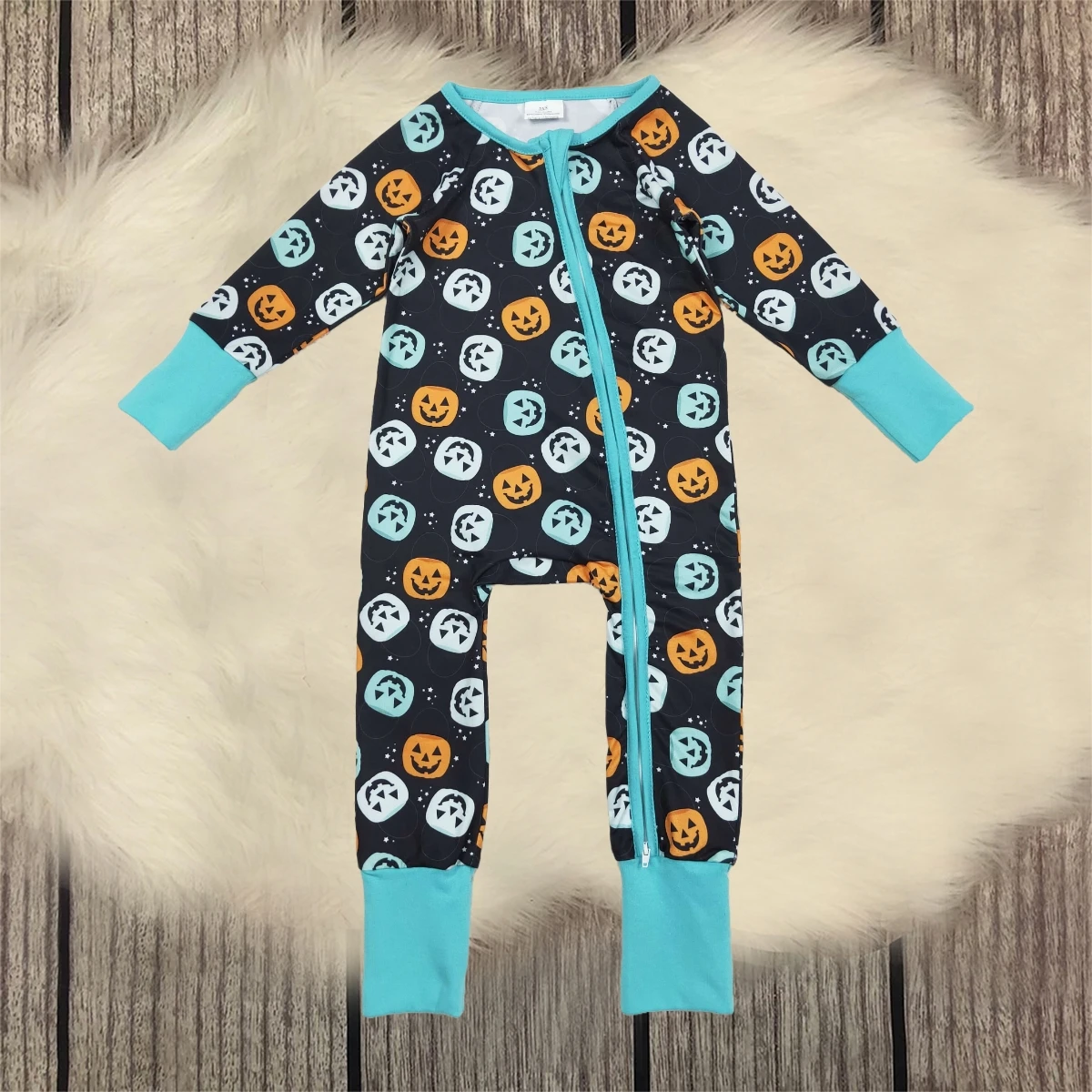

Baby Boy Long Sleeves Breathable Jumpsuit Children Newborn Pumpkins Halloween Romper Kids Toddler Blue Zipper Clothing