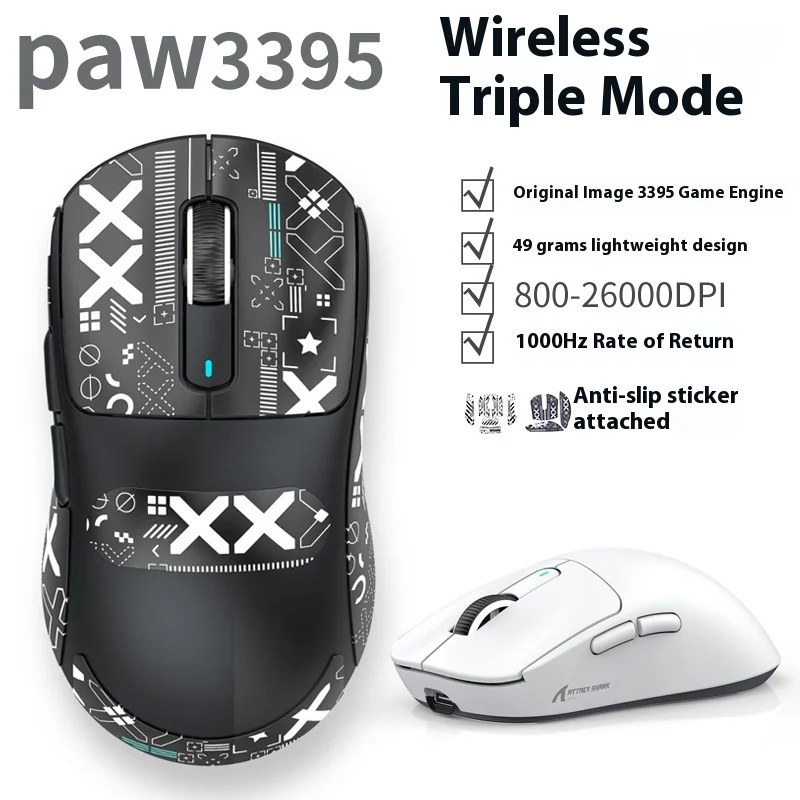 

Беспроводная игровая мышь Attack Shark X3, легкий дизайн, 3-режимный датчик Bluetooth Paw3395, чип BK3633 для игр FPS
