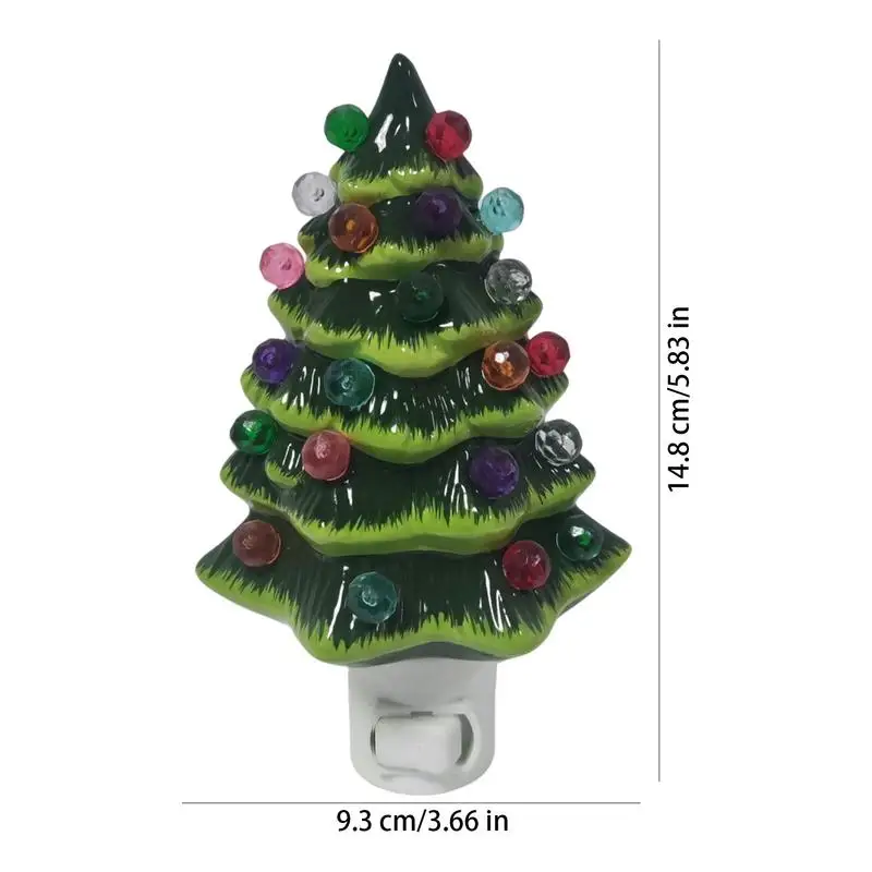 Ceramic Christmas Tree Night Light, LED Wall Swivel Plug in Night Lamp, Artistic Holiday Decorations for Bedroom