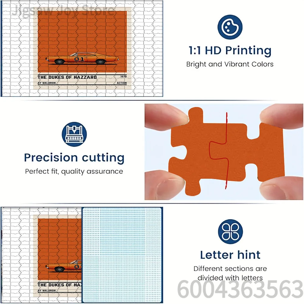 The Dukes of Hazzard 1979 Classic Muscle Car Paper Jigsaw Puzzle, Retro TV Show Orange Vehicle Art Paper Puzzle for Adults, Crea