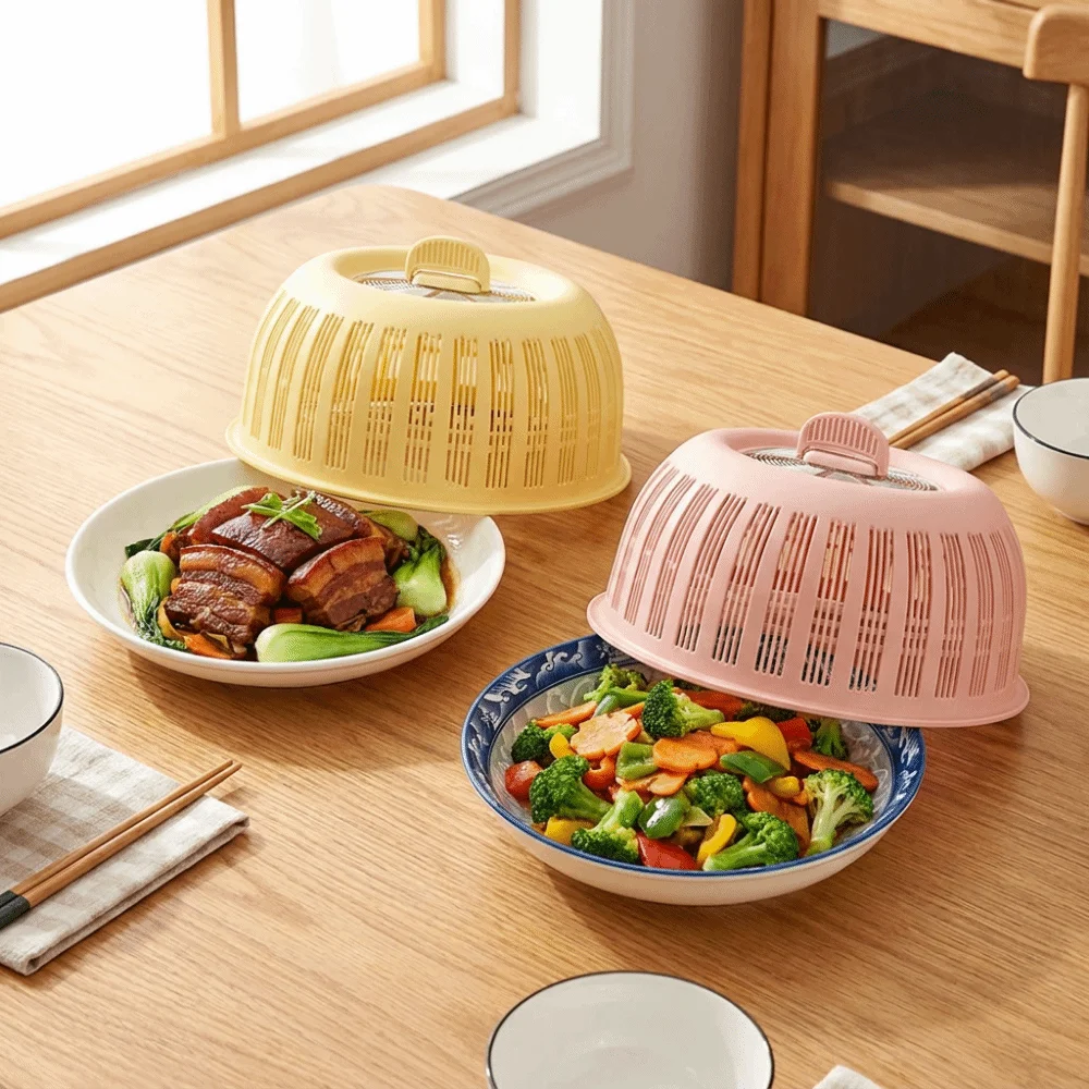 Leftovers Cover 2-in-1 Anti Fly Mosquito Cover Plastic Insect Proof Fruit Basket Breathable Food Protection Cover Dining Table