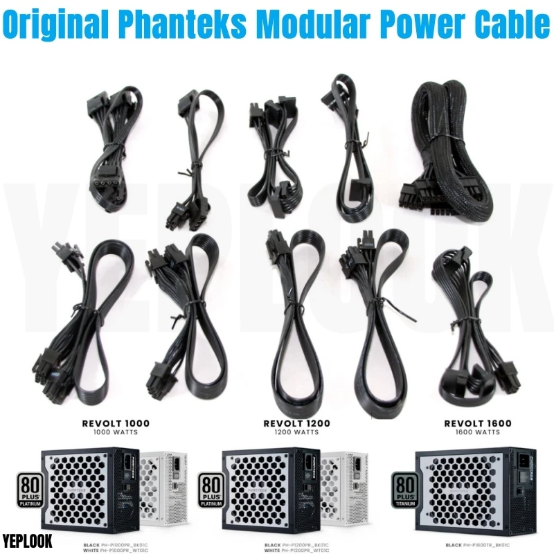 

Original Phanteks REVOLT Modular Power Cable GPU PCIe 8Pin 6+2Pin, CPU 4+4Pin, SATA Molex, 24Pin for REVOLT 1000W, 1200W, 1600W