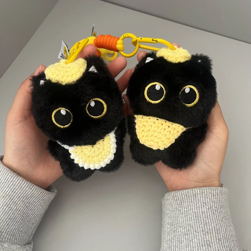 Lindo llavero de gatito negro de peluche Kawaii; Llavero de muñeca de gato de dibujos animados; Colgante de bolso perfecto; Regalos de decoración para colgar mochila.