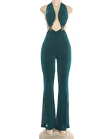 Kliou Sexy Fashion Flared Jumpsuits Woman Halter Open Collar Backless Sleeveless Skinny Peach Hip Midnight Club Party Overalls - Image 5