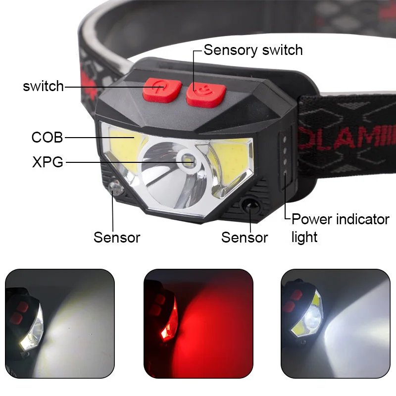 1-5PCS  LED 8 Modes COB Flashlight Handfress Motion Sensor Waterproof Powerful LED Headlight Headlamp Head Lamp Torch Head Light