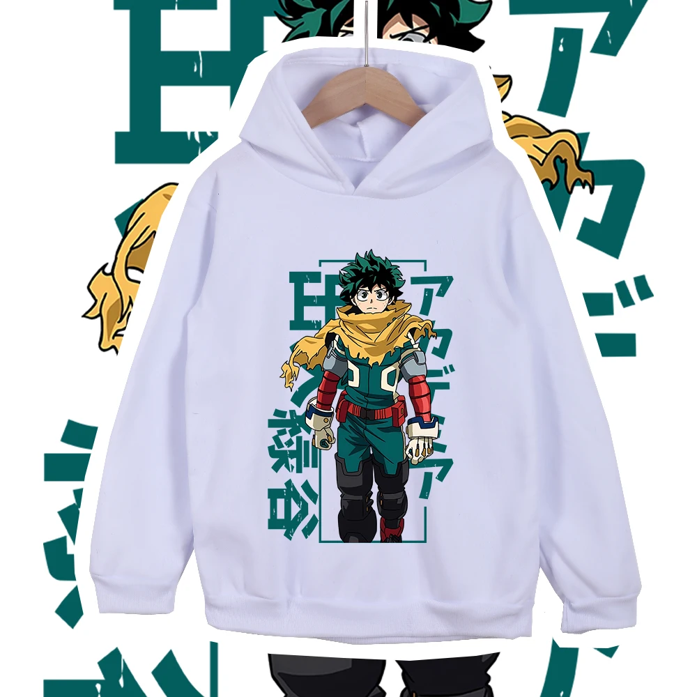 Image of Kinder Anime Baumwolle T-Shirt Mha Midoriya Print Unisex Hoodie Sweatshirt für Jungen Mädchen 100-160 cm Cartoon Freizeitkleidung
