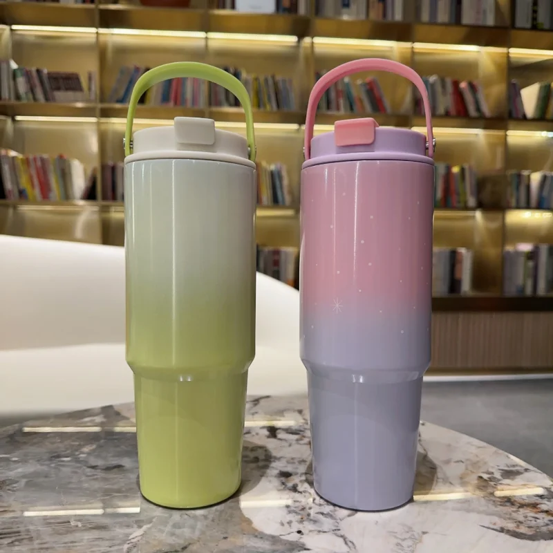 890Ml Gradient Color Vacuum Cup, Sports Water Bottle, Outdoor Travel, Portable Straw Water Cup, Riding, Camping, Hiking Kettle