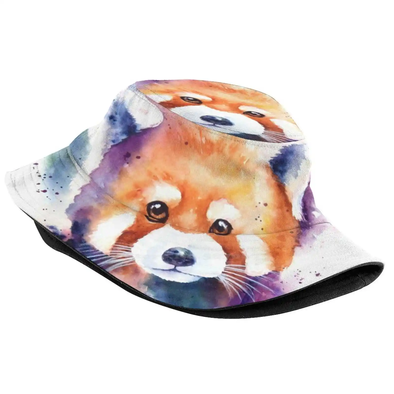 Red Panda Splash Watercolor Korean Ladies Outdoor Sun Hat Bucket Cap Red Panda Raccoon Fox Splash Art Work Watercolor Artist