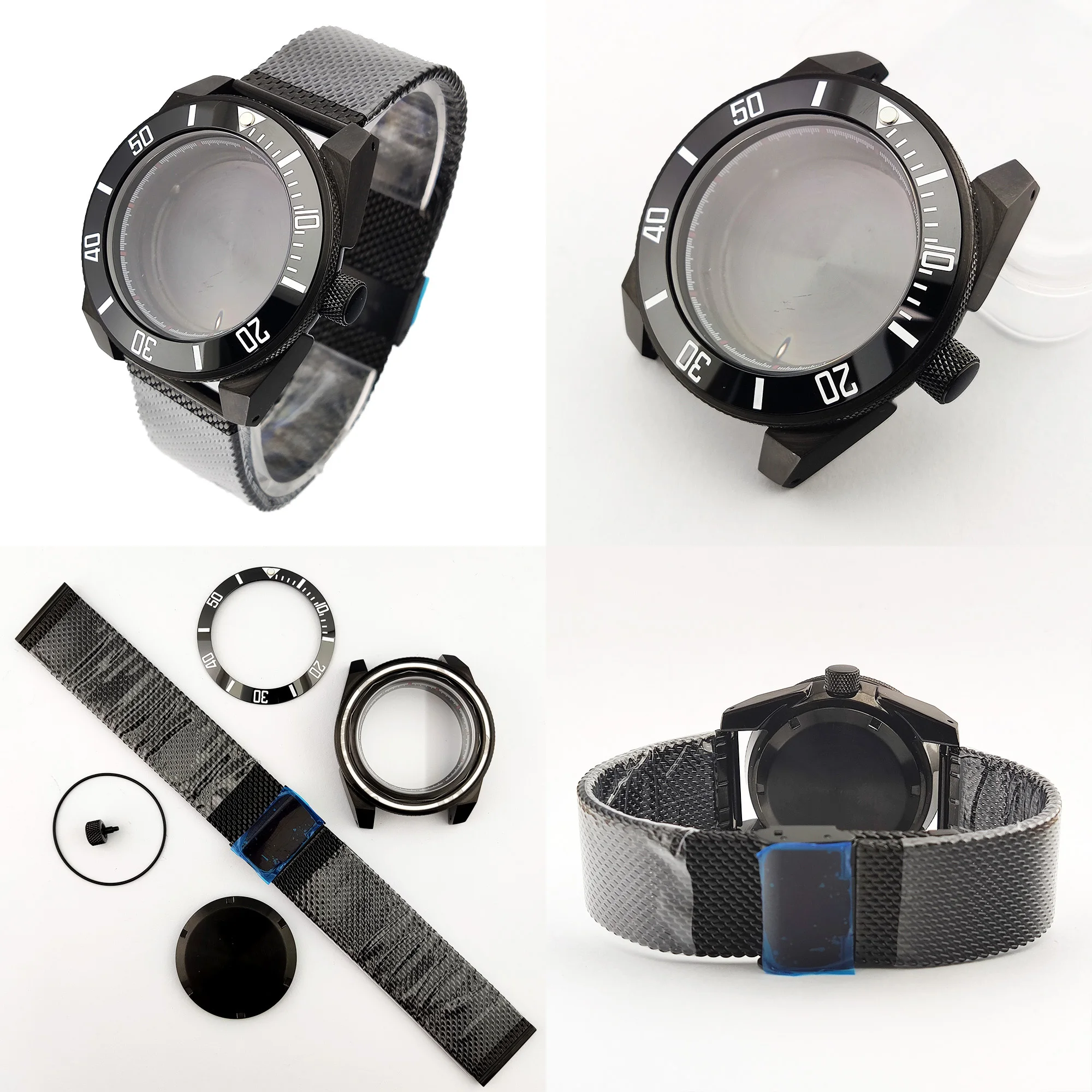 

watch case parts Simple Black 10ATM waterproof Stainless steel case Mesh strap Sapphire glass fit NH36 NH35 Movement NH35 case