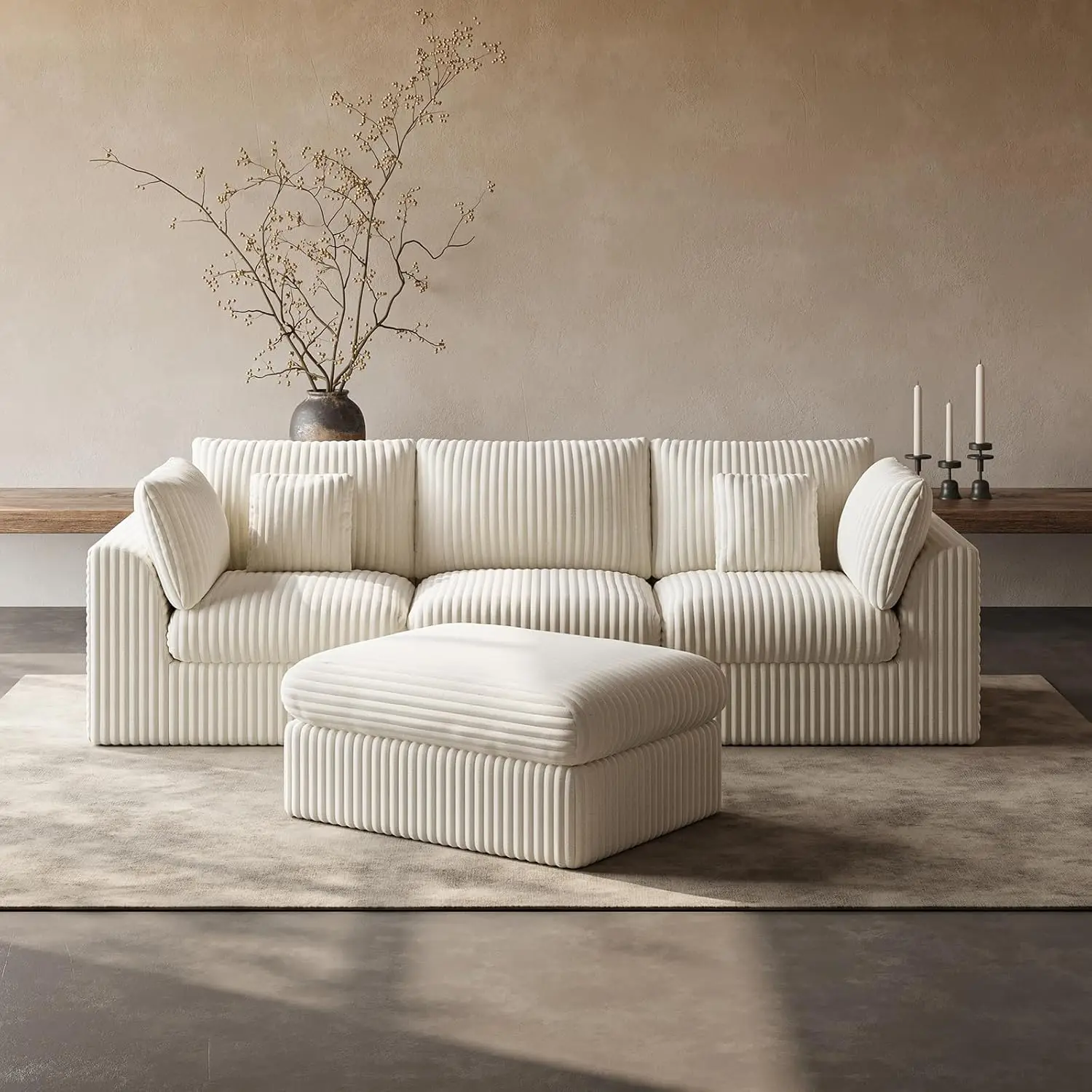 

116” Cloud Sectional Couches For Living Room, Modular L Shaped Sofa With Ottoman, Deep Seat Chenille Sectional For, Customized