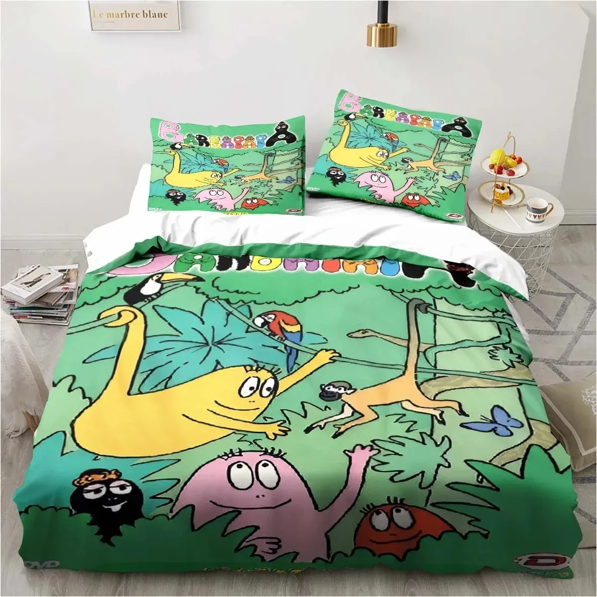 Cute Cartoon Les Barbapapa Bedding Set Soft Duvet Cover Adult Kids Bedroom Single Double King Size Bed Duvet Cover Pillow Case