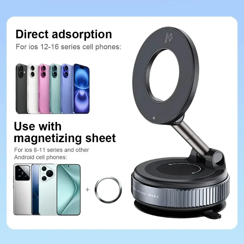 Magnetic Vacuum Phone Holder Car Mount Vacuum Adsorption Car Phone Mount Foldable Car Navigation Holder for Gym Bath Shower