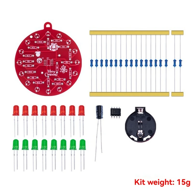 NE555 LED decoración de árbol de Navidad LED parpadeante PCB soldadura DIY Kit rojo verde luz intermitente tablero de práctica de soldadura