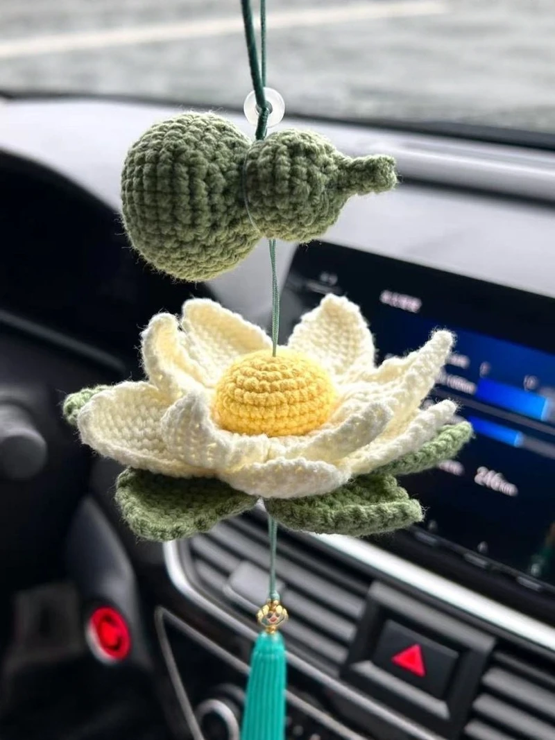 kit-de-materiais-para-trico-artesanal-diy-good-lu-lotus-ornamento-de-carro-pendurado-em-formato-de-cabaca-fio-de-trico-fino-medio-sem-marca-chines