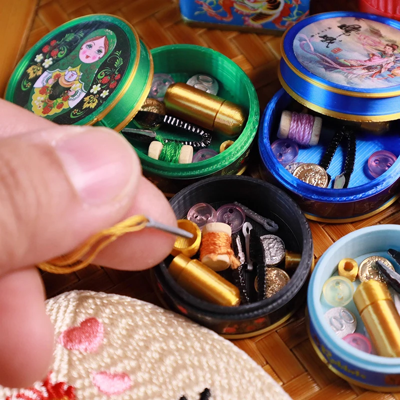 Dollhouse Simulation Miniature Nostalgic Needle Thread Box Model Vintage Sewing Needlework Needle Kit Box Miniature Mini Decor