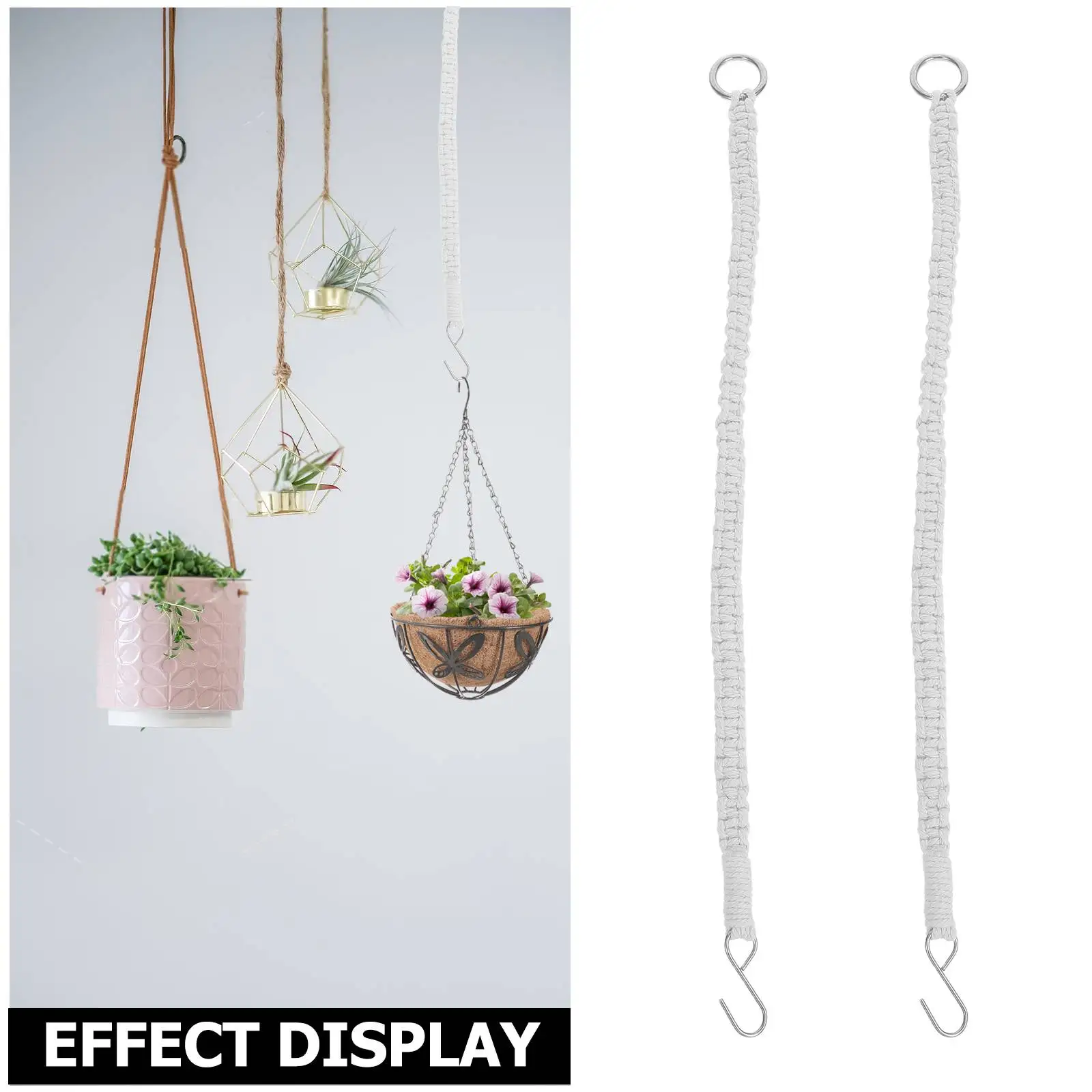 

2pcs Rope Plant Hanger Extender Handmade Woven Hanging Basket Extension With Ring For Indoor Outdoor Plant Pot Holder