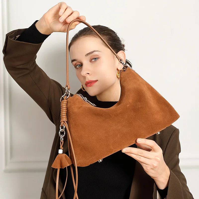 

Faux Suede Female Handbags Fashion tassel Women Shoulder Bag Genuine leather ladies messenger Crossbody Bags Sac A Main bolsos