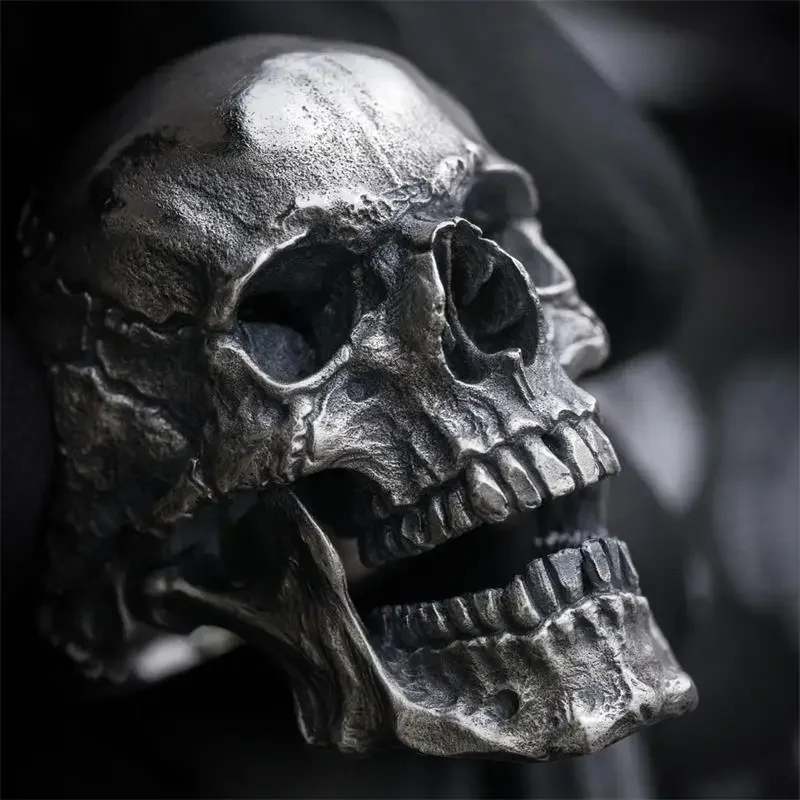 Gothic Punk Exaggeration Demon Skull Rings Cool Men\'s 316L Stainless Steel Skull Biker Ring Hiphop Motorcycle Jewelry Gift