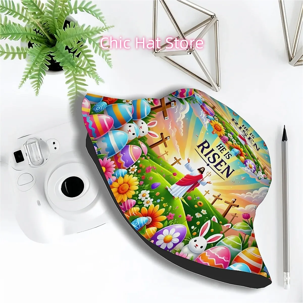 1pc Joyful Easter, Christ And The Cross, Bunny, Easter Egg Unisex Printed Fishing Hat, Trendy Hat with a Playful Character, Suit