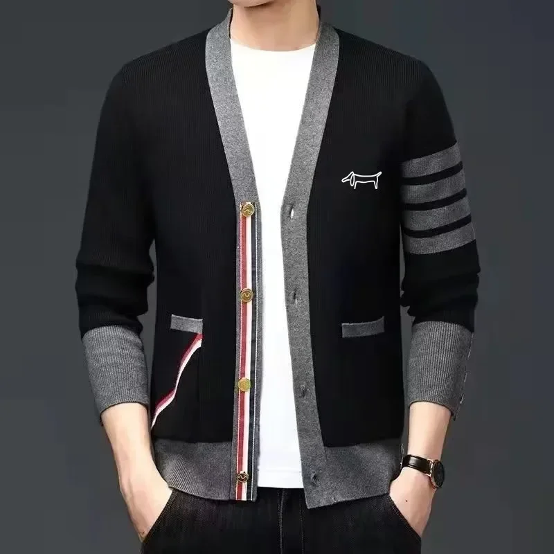 캠핑autormolf wear masculino 2024 marca de luxo camisola de golfe moda gola v à prova vento malha cardigan roupas de golfe masculino novo casaco casual