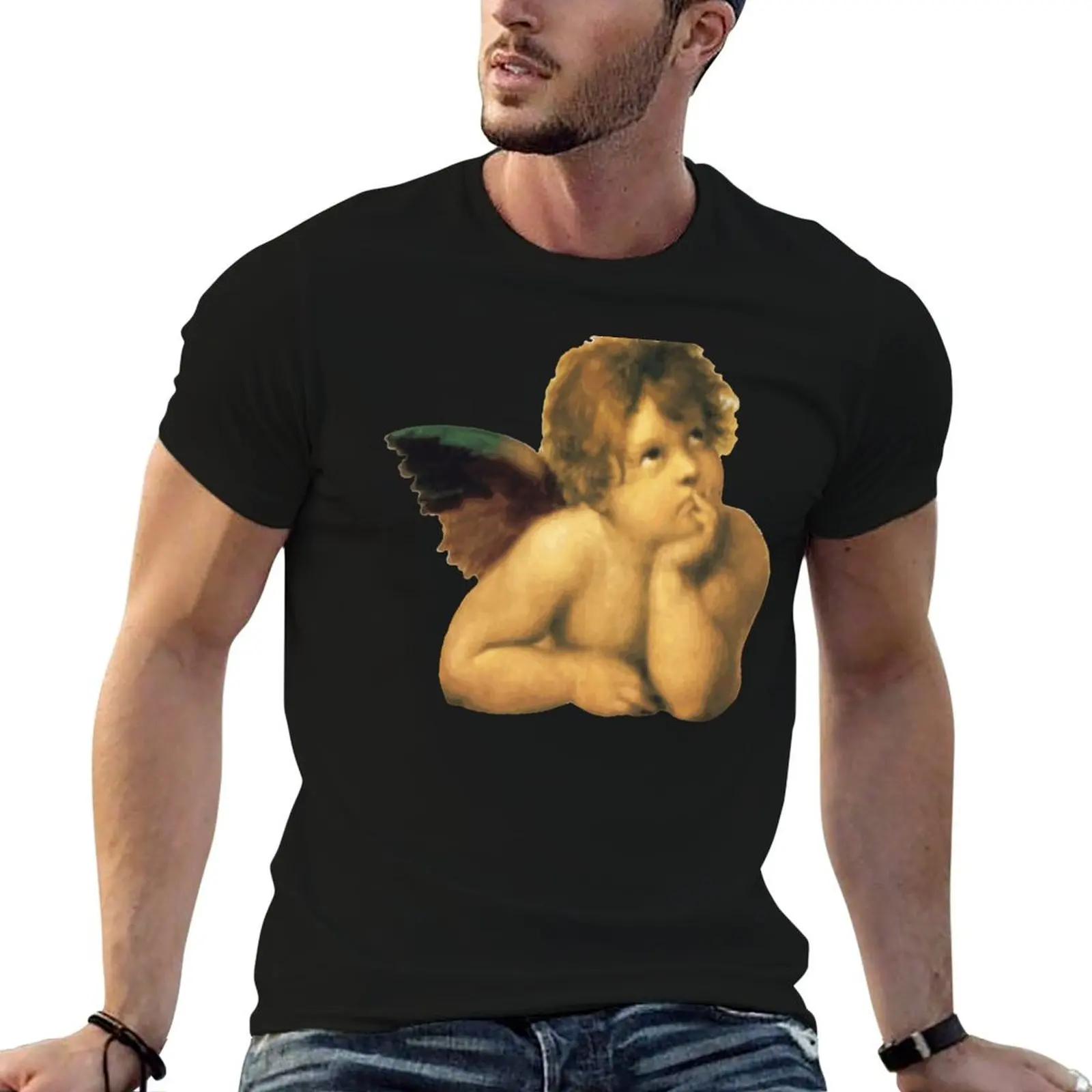 Cherub angel from Raphael's Sistine Chapel T-Shirt Basic Crew Neck Short Sleeve Top