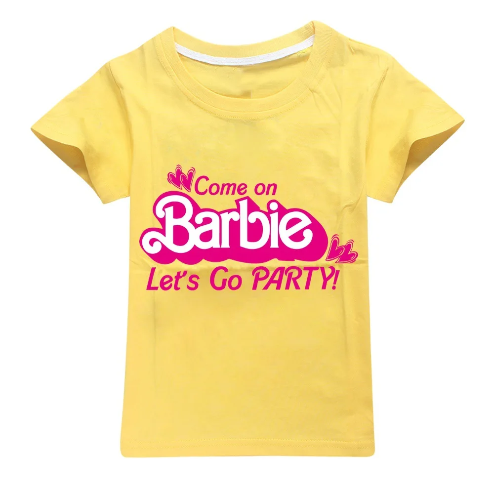 New Kawaii Barbie Kids Short Sleeve Summer Cartoon Boys Girls Soft O-Neck T Shirts Oversized Fashion Y2K White Tees Tops Gifts 