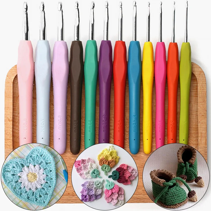 Crochet Hook 2-8.0mm Hand Knitted Crochet Aluminum Crochet Needles With Colorful Soft Rubber Grip Cushioned