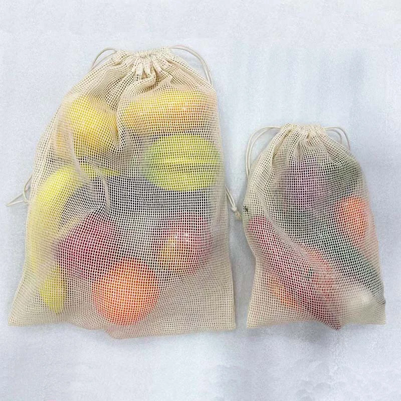 Cotton Mesh Vegetable Bags Produce Bag Reusable Cotton Mesh Vegetable Storage Bag Kitchen Fruit Vegetable With Drawstring