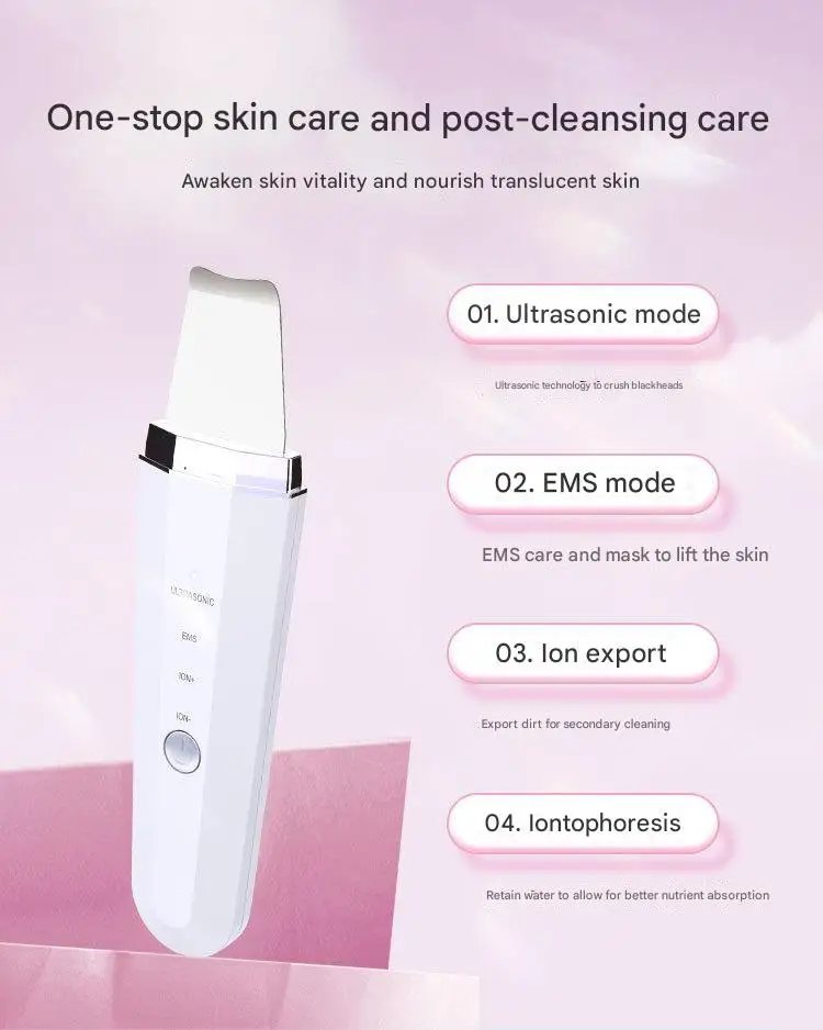 Dispositivo facial de microcorrente ems, limpador ultrassônico, esfoliação e limpeza de poros, limpeza profunda iônica, recarregável por usb, portátil para