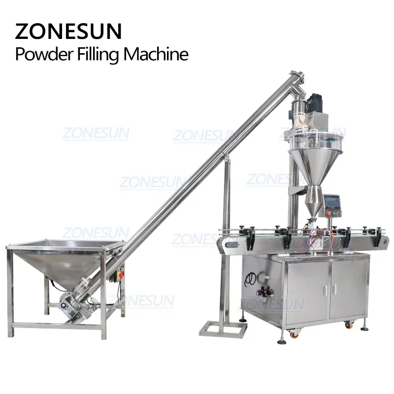 ZONESUN ZS-FM2A Automatic Powder Auger Filler with Screw Conveyor Feeder Bottle Jar Packing For Coffee Salt Spice Grain