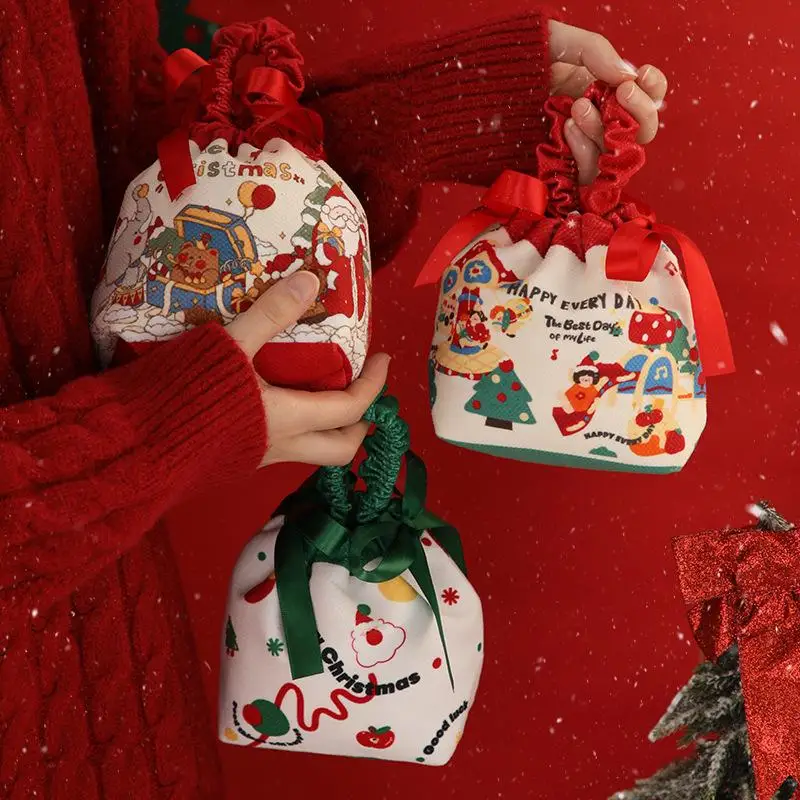 

Christmas Gift Bag Cute Snowman Elk Santa Claus Fabric Apple Storage Bag New Year Children's Candy Handbag Decor