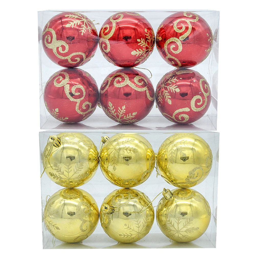 

12 Pcs Ball Ornament Flocked Plastic Xmas Plastic Christmas Ball Tree Hanging Decor Glitter Snowflake Design Party Holiday