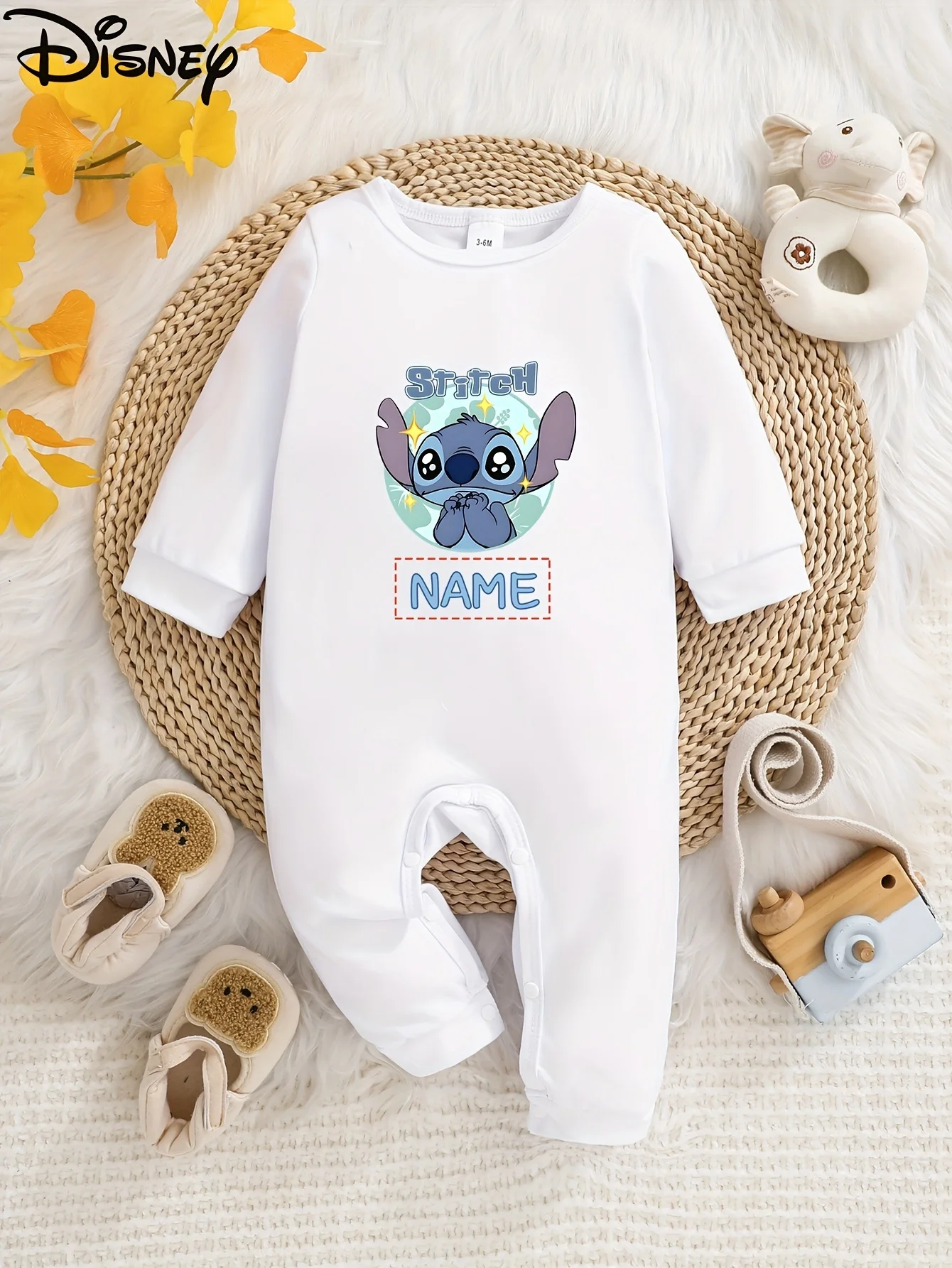 

【Officially Authorized】 Disney Custom Name Stitch Baby Long-sleeved Jumpsuit