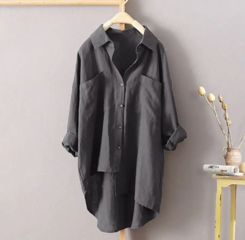 

Cotton Linen OL Blouse Dress Vintage Casual Turn Down Collar Short Sleeve Loose Solid Mini Dresses Female Vestidos
