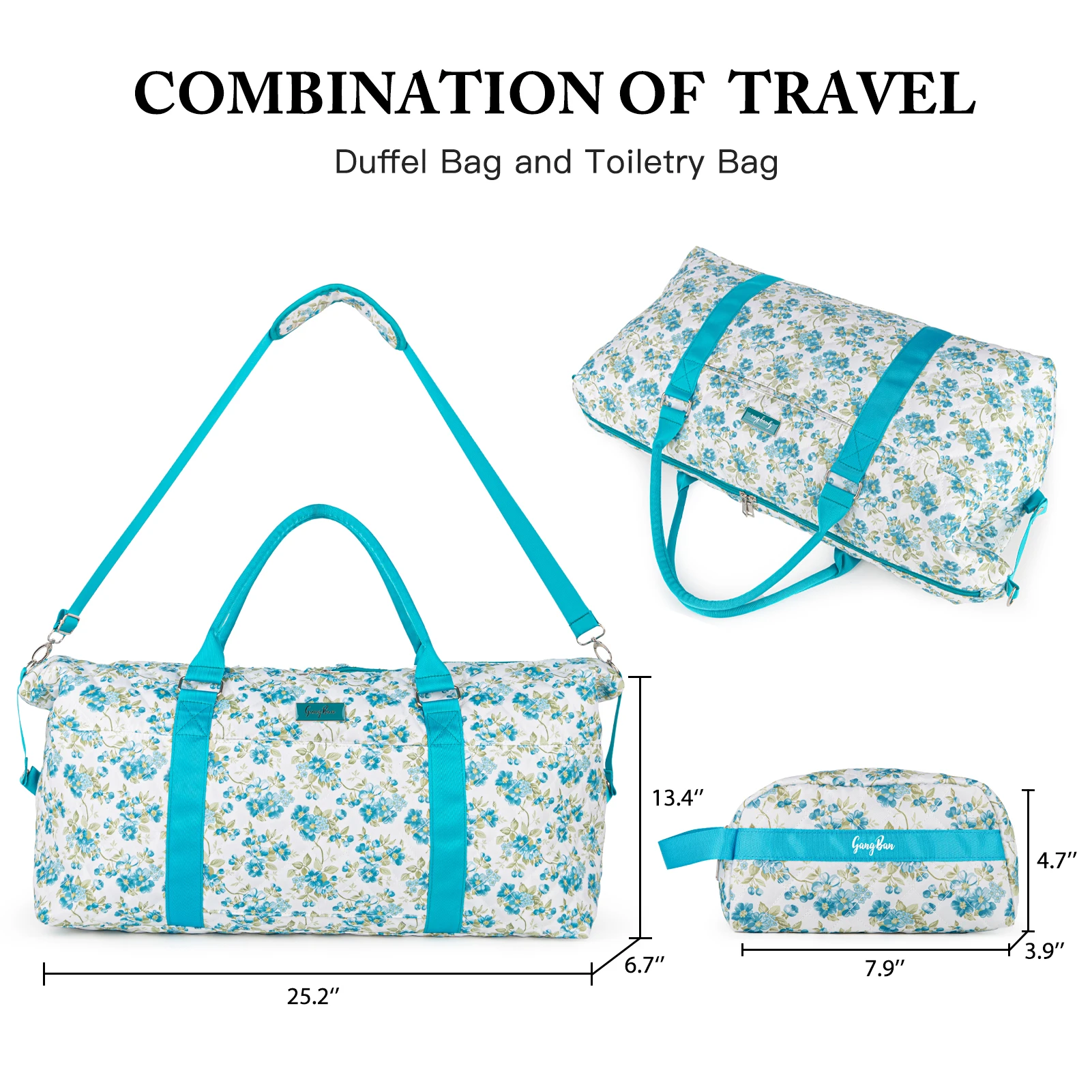 Travel Duffel Bag for Women, Large Overnight Weekender with Adjustable Strap, Wet Pocket, Carry On Sports Tote, Hospital Bag-Light Blue