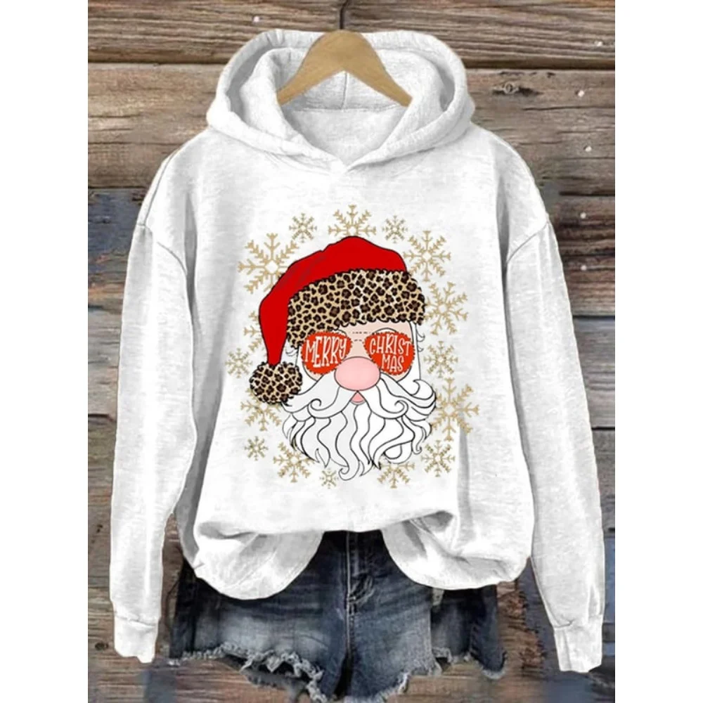 2024 Christmas Hoodies For Women\'s Funny Santa Claus Long Sleeve Hooded Sweatshirts Woman Autumn Clothing Holiday Casual Hooded