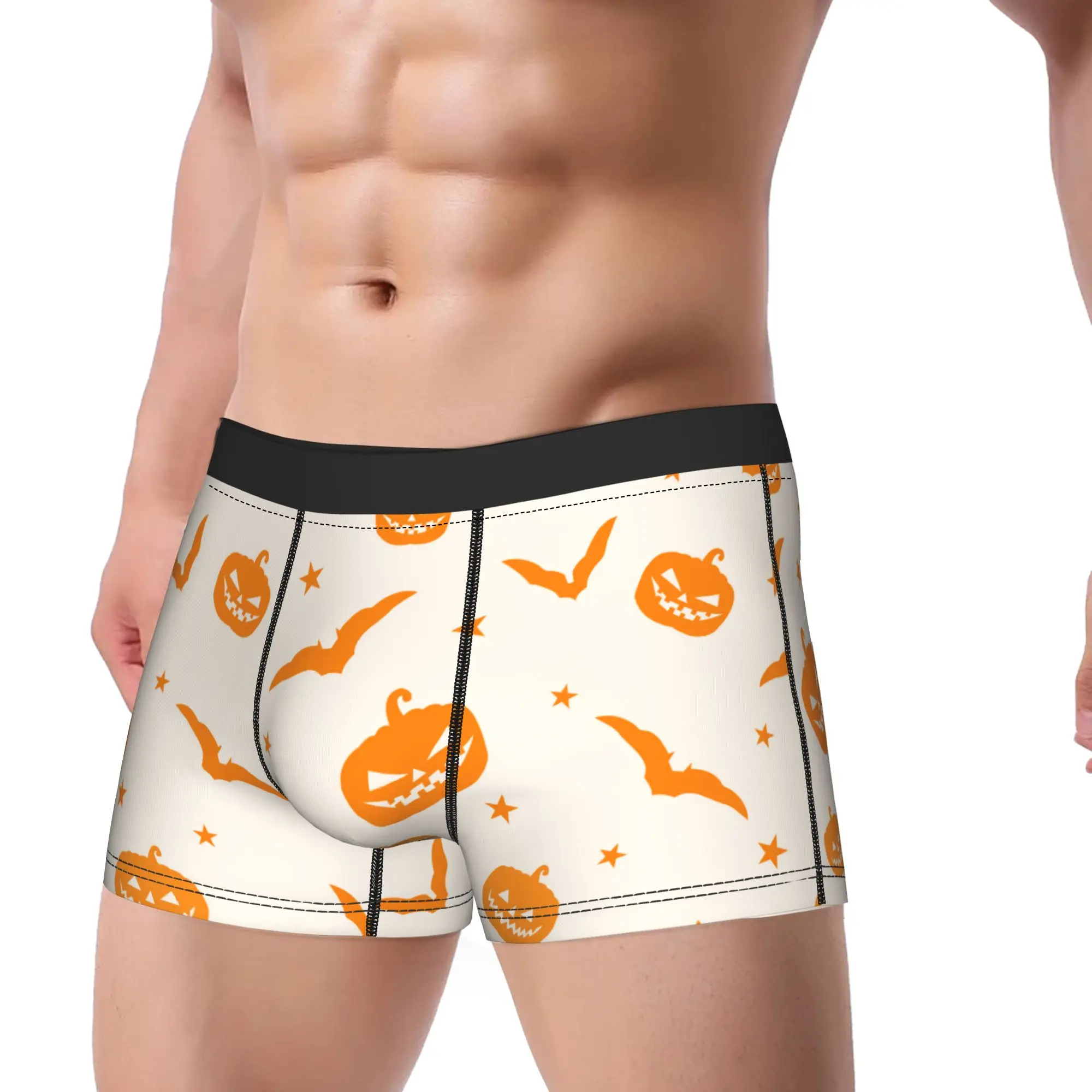 Men Cartoon Pumpkins And Bat Halloween Gothic Long Underwear  Novelty Boxer Briefs Shorts Panties Male Soft Underpants M-XXL